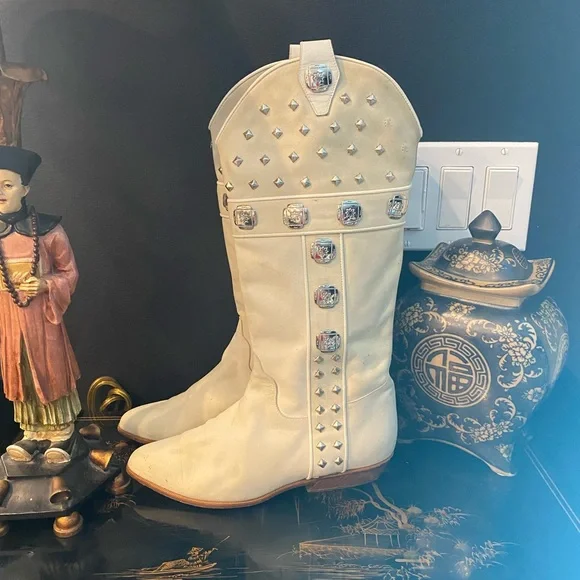 Donald J. Pliner Cream Studded Combat Boots - Picture 2 of 5